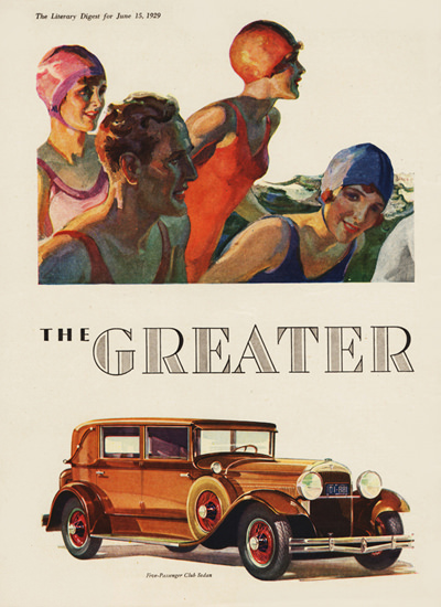 Roaring 1920s Greater Hudson Five P Club Sedan 1929 | Roaring 1920s Ad Art and Magazine Cover Art