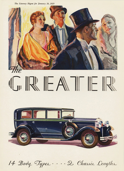 Roaring 1920s Greater Hudson Seven P Sedan 1929 | Roaring 1920s Ad Art and Magazine Cover Art