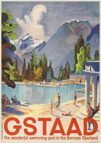 Roaring 1920s Gstaad Wonderful Swimming Pool Switzerland 1929 | Roaring 1920s Ad Art and Magazine Cover Art