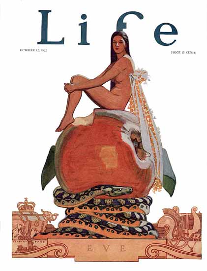 Roaring 1920s Herbert Paus Life Magazine Eve 1922-10-12 Copyright | Roaring 1920s Ad Art and Magazine Cover Art