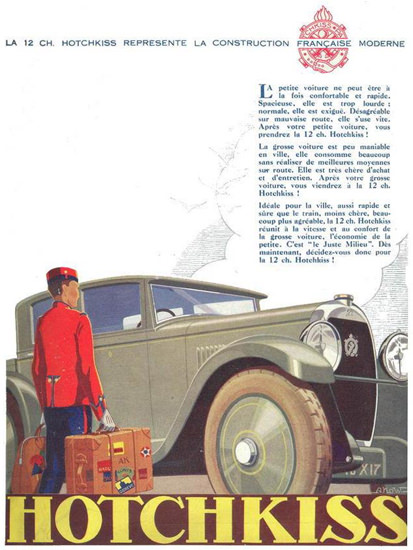 Roaring 1920s Hotchkiss 1927 Construction Francaise Moderne | Roaring 1920s Ad Art and Magazine Cover Art