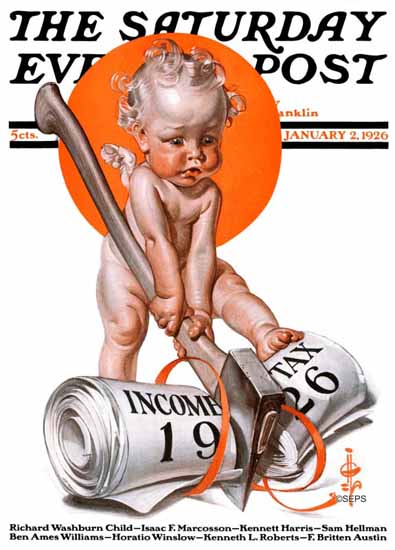 Roaring 1920s JC Leyendecker Saturday Evening Post Tax 1926_01_02 | Roaring 1920s Ad Art and Magazine Cover Art