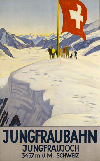 Roaring 1920s Jungfraubahn Jungfraujoch Switzerland 1928 | Roaring 1920s Ad Art and Magazine Cover Art