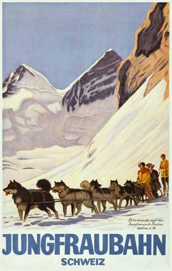 Roaring 1920s Jungfraubahn Polarhunde Jungfraujoch Switzerland 1925 | Roaring 1920s Ad Art and Magazine Cover Art