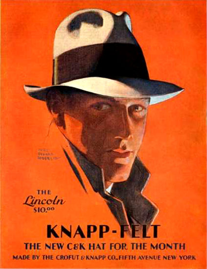 Roaring 1920s Knapp-Felt Lincoln Hat Of Month New York 1920 | Roaring 1920s Ad Art and Magazine Cover Art