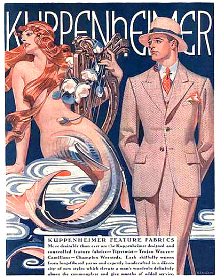 Roaring 1920s Kuppenheimer Mermaid Good Clothes Suits 1929 | Roaring 1920s Ad Art and Magazine Cover Art