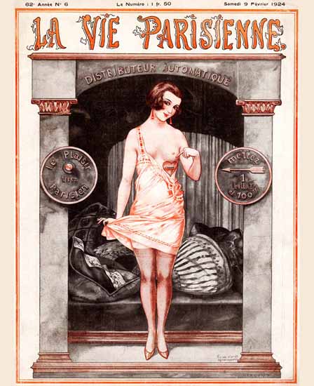 Roaring 1920s La Vie Parisienne 1924 Distributeur Automatique | Roaring 1920s Ad Art and Magazine Cover Art