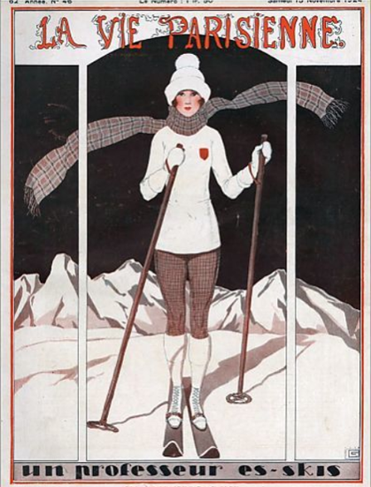 Roaring 1920s La Vie Parisienne 1924 Un Professeur Es-Skis | Roaring 1920s Ad Art and Magazine Cover Art