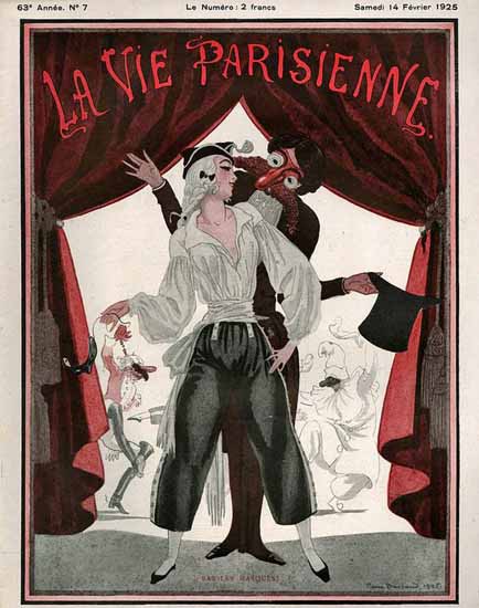 Roaring 1920s La Vie Parisienne 1925 Bas Les Masques | Roaring 1920s Ad Art and Magazine Cover Art