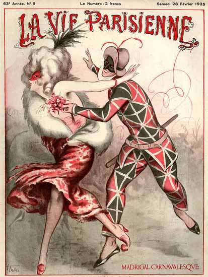 Roaring 1920s La Vie Parisienne 1925 Buffoon Madrigal Carnaval | Roaring 1920s Ad Art and Magazine Cover Art