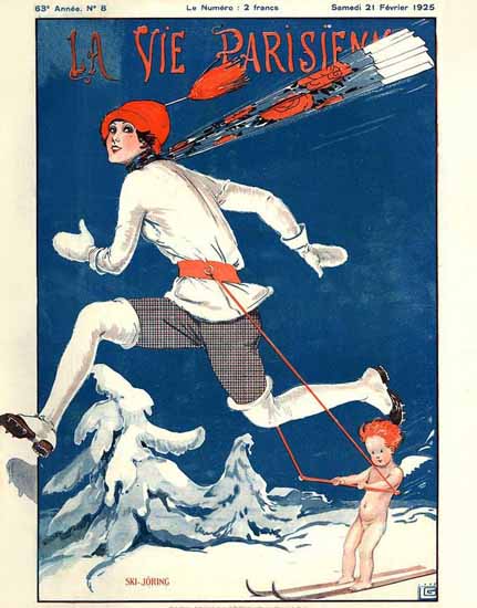 Roaring 1920s La Vie Parisienne 1925 Ski-Joring | Roaring 1920s Ad Art and Magazine Cover Art