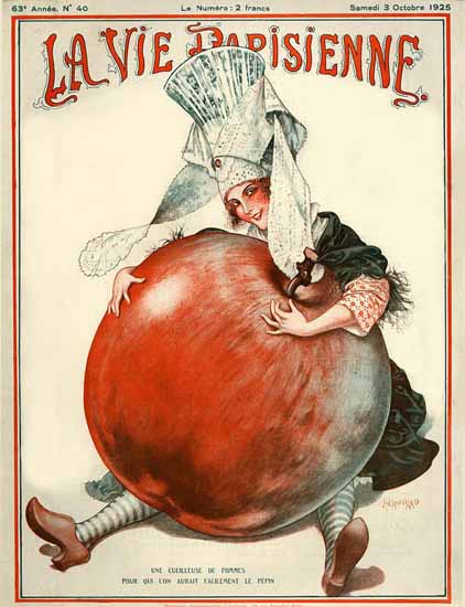 Roaring 1920s La Vie Parisienne 1925 Une Cueilleuse De Pommes | Roaring 1920s Ad Art and Magazine Cover Art