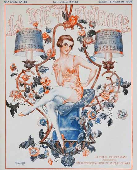 Roaring 1920s La Vie Parisienne 1926 Retour De Flamme | Roaring 1920s Ad Art and Magazine Cover Art