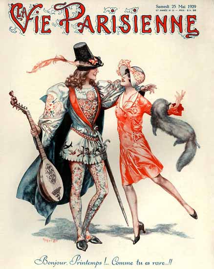 Roaring 1920s La Vie Parisienne 1929 Bonjour Printemps | Roaring 1920s Ad Art and Magazine Cover Art