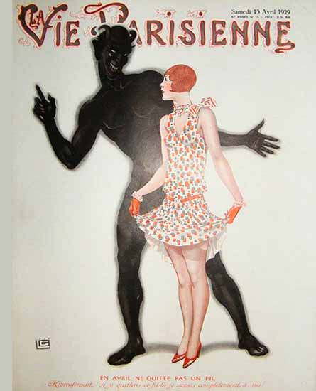 Roaring 1920s La Vie Parisienne 1929 En Avril Ne Quitte Pas Un Fil | Roaring 1920s Ad Art and Magazine Cover Art