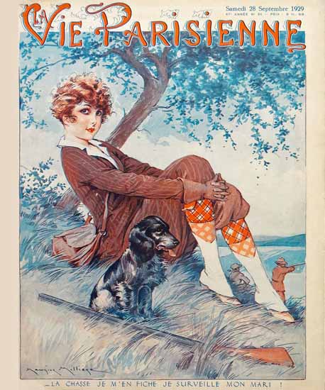 Roaring 1920s La Vie Parisienne 1929 Je Surveille Mon Mari | Roaring 1920s Ad Art and Magazine Cover Art