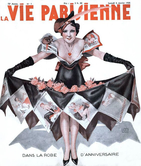 Roaring 1920s La Vie Parisienne 1935 Robe Anniversaire Georges Leonnec | Roaring 1920s Ad Art and Magazine Cover Art