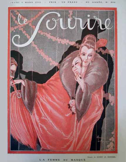 Roaring 1920s Le Sourire 1921 La Femme Au Masque | Roaring 1920s Ad Art and Magazine Cover Art