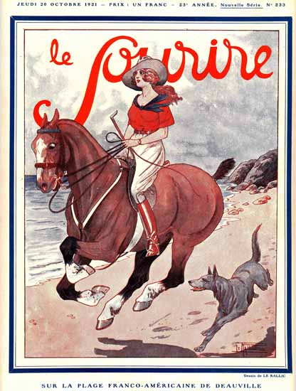 Roaring 1920s Le Sourire 1921 La Plage De Deauville | Roaring 1920s Ad Art and Magazine Cover Art