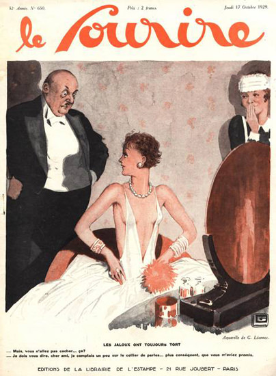 Roaring 1920s Le Sourire Magazine 1929 Jaloux Toujours Tort | Roaring 1920s Ad Art and Magazine Cover Art