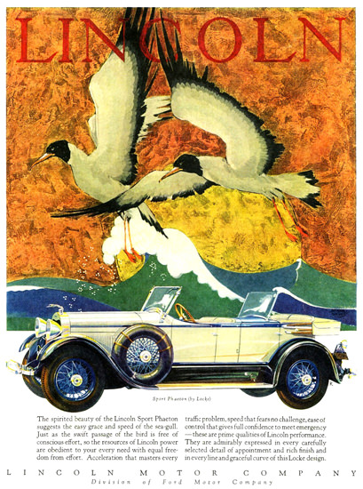 Roaring 1920s Lincoln Motor Co 1928 Sport Phaeton Locke | Roaring 1920s Ad Art and Magazine Cover Art