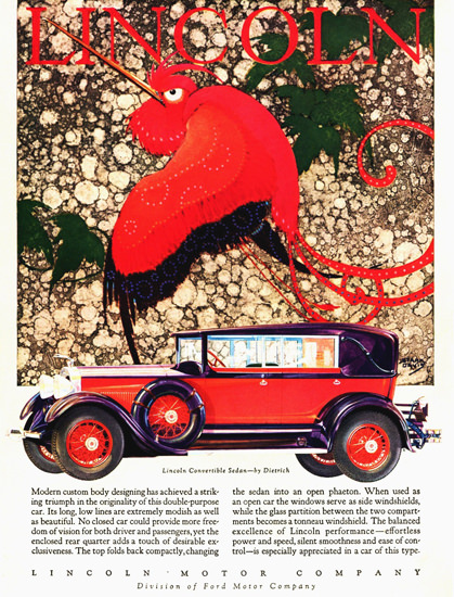 Roaring 1920s Lincoln Motor Company 1928 Convertible Dietrich | Roaring 1920s Ad Art and Magazine Cover Art