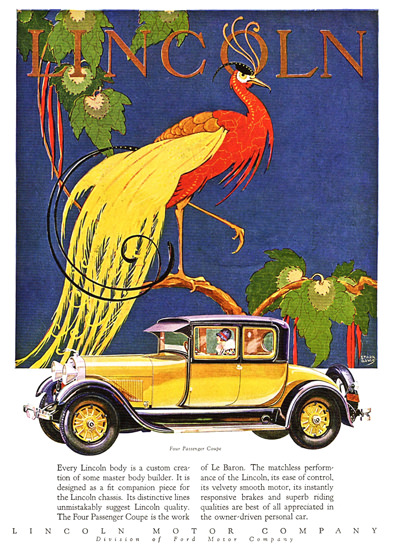 Roaring 1920s Lincoln Motor Company 1928 Coupe Le Baron | Roaring 1920s Ad Art and Magazine Cover Art