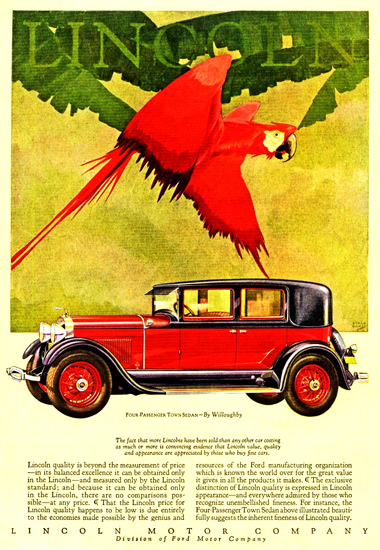 Roaring 1920s Lincoln Motor Company 1928 Willoughby | Roaring 1920s Ad Art and Magazine Cover Art