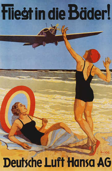 Roaring 1920s Lufthansa Fliegt In Die Baeder 1925 Hans Vogel | Roaring 1920s Ad Art and Magazine Cover Art