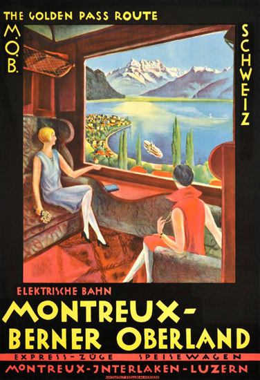 Roaring 1920s MOB Montreux Interlaken Lucerne Switzerland 1922 | Roaring 1920s Ad Art and Magazine Cover Art