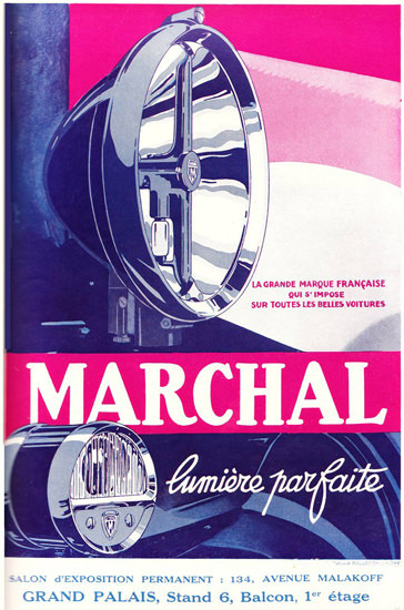 Roaring 1920s Marchal Lumiere Parfaite 1927 Sur Tout Voitures | Roaring 1920s Ad Art and Magazine Cover Art