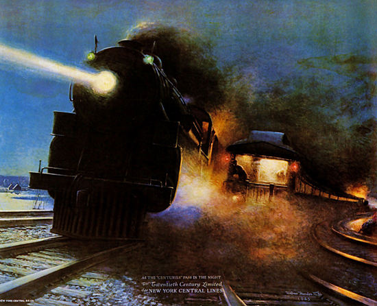 Roaring 1920s New York Central Lines 1925 Night Scene | Roaring 1920s Ad Art and Magazine Cover Art