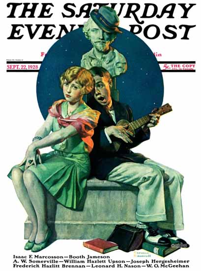 Roaring 1920s Norman Rockwell Saturday Evening Post Love 1928_09_22 | Roaring 1920s Ad Art and Magazine Cover Art