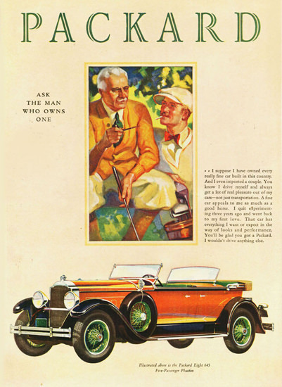 Roaring 1920s Packard Eight 645 Five Passenger Phaeton 1928 | Roaring 1920s Ad Art and Magazine Cover Art