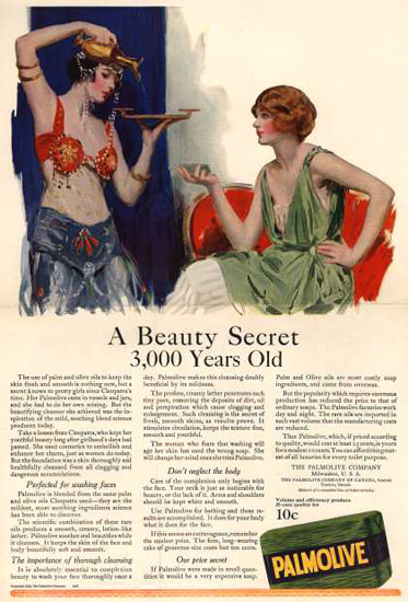 Roaring 1920s Palmolive Soap 3000 Year Old Secret 1922 | Roaring 1920s Ad Art and Magazine Cover Art