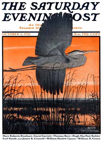 Roaring 1920s Paul Bransom Saturday Evening Post Heron 1925_10_03 | Roaring 1920s Ad Art and Magazine Cover Art