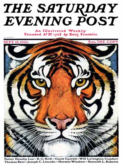 Roaring 1920s Paul Bransom Saturday Evening Post Tiger Face 1926_09_18 | Roaring 1920s Ad Art and Magazine Cover Art