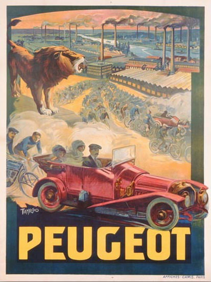 Roaring 1920s Peugeot Automobiles Affiches Camis Paris 1922 | Roaring 1920s Ad Art and Magazine Cover Art