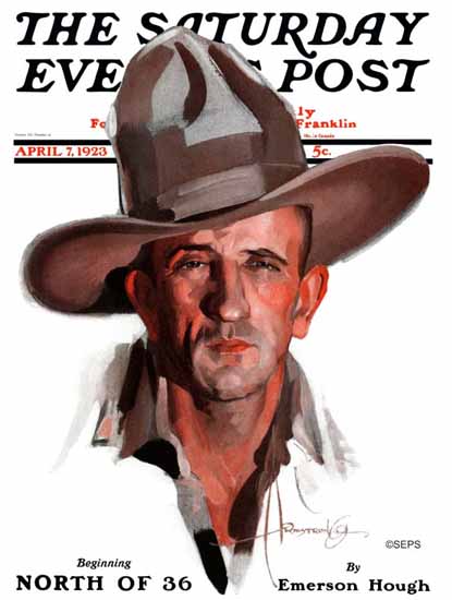 Roaring 1920s Rolf Armstrong Saturday Evening Post Cowboy 1923_04_07 | Roaring 1920s Ad Art and Magazine Cover Art