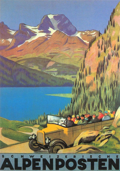 Roaring 1920s Schweizerische Alpenposten 1928 Emil Cardinaux | Roaring 1920s Ad Art and Magazine Cover Art