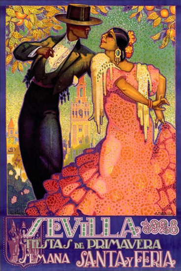 Roaring 1920s Sevilla Fiesta De Primavera Santa Y Feria 1928 | Roaring 1920s Ad Art and Magazine Cover Art