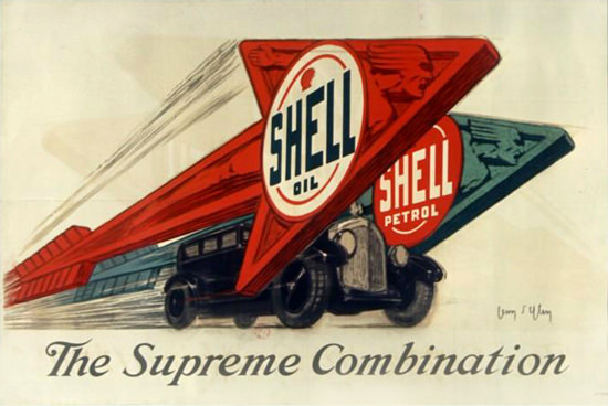 Roaring 1920s Shell Oil Shell Petrol Supreme Combination 1925 | Roaring 1920s Ad Art and Magazine Cover Art