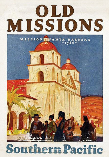 Roaring 1920s Southern Pacific Old Missions Santa Barbara 1920 | Roaring 1920s Ad Art and Magazine Cover Art