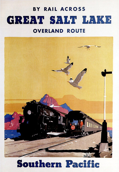 Roaring 1920s Southern Pacific Rail Across Great Salt Lake 1927 | Roaring 1920s Ad Art and Magazine Cover Art