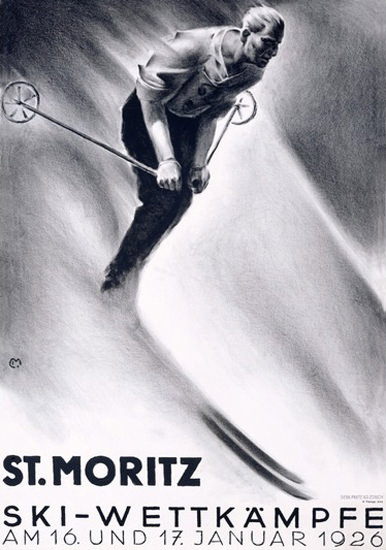 Roaring 1920s St Moritz Ski Competition Switzerland 1926 | Roaring 1920s Ad Art and Magazine Cover Art