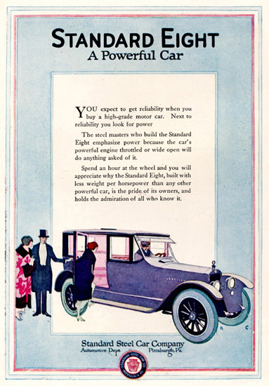 Roaring 1920s Standard Eight 1920 Pittsburgh | Roaring 1920s Ad Art and Magazine Cover Art