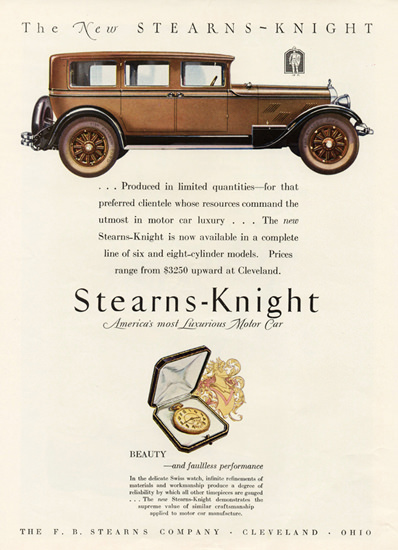 Roaring 1920s Stearns Knight 7 P Sedan Cleveland 1927 | Roaring 1920s Ad Art and Magazine Cover Art