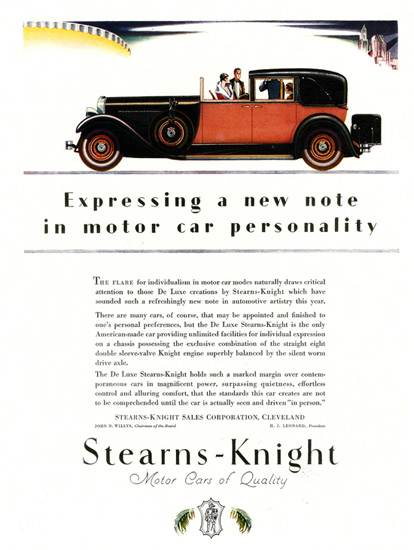 Roaring 1920s Stearns Knight De Luxe Town Car 1928 Personality | Roaring 1920s Ad Art and Magazine Cover Art