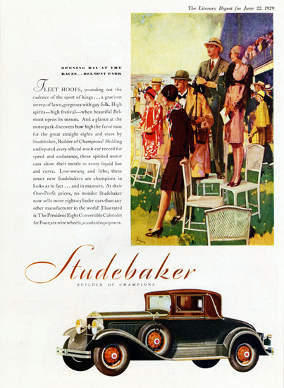 Roaring 1920s Studebaker President Eight Convertible 1929 | Roaring 1920s Ad Art and Magazine Cover Art