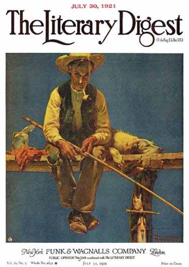 Roaring 1920s The Literary Digest Dock Fishing 1921 Norman Rockwell | Roaring 1920s Ad Art and Magazine Cover Art